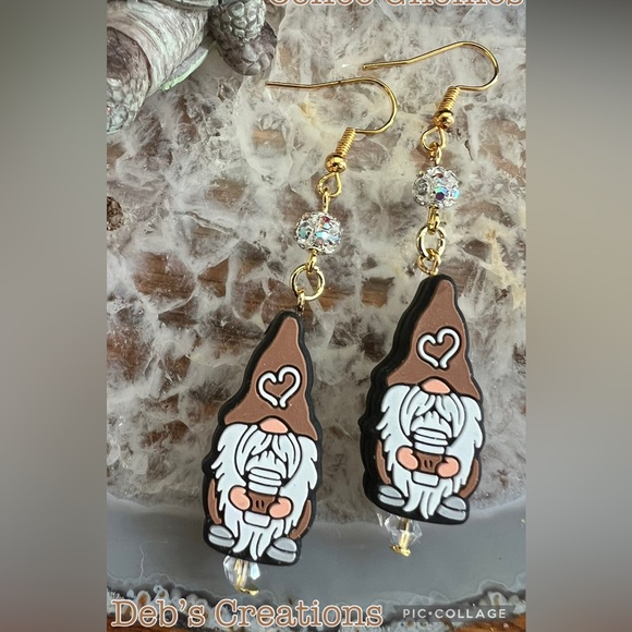 Hand Crafted Jewelry - Whimsical Gnome Dangle Earrings with Crystal Accent